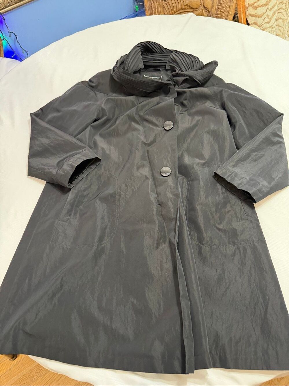 Portrait Vintage Black Lagenlook Artsy 80s Boho Rain Coat Jacket Size Small